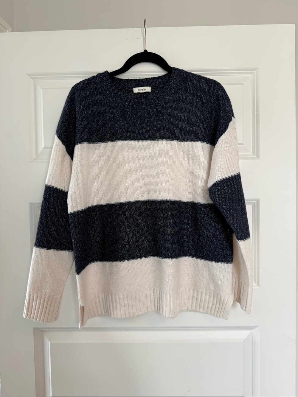 Kensie Blue and White Striped Sweater